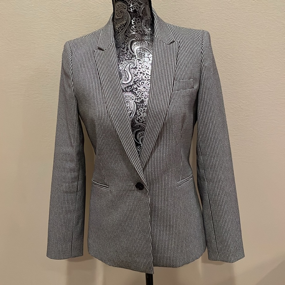 Antonio Melani black white houndstooth pant suit blazer size 4 slim pant size 6